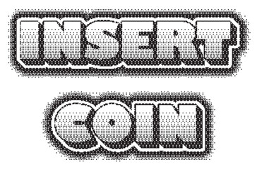 Insert coin retro arcade game invitation design with pixelated text effect