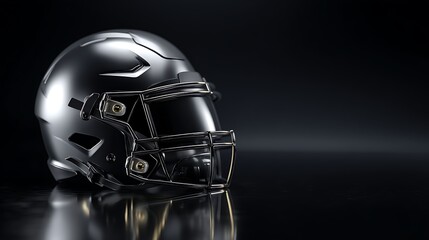 Black American Football Helmet with Faceguard on Dark Reflective Surface