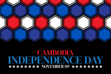Celebrate cambodia independence day with flag colors and geometric pattern