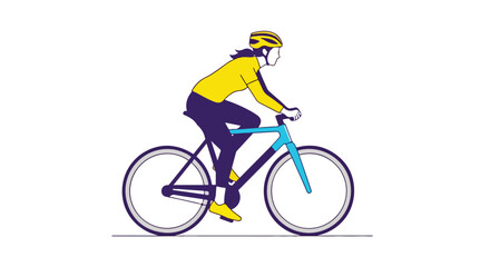 Minimalist illustration depicting a cyclist, showcasing health, fitness, and eco friendly transportation against a clean white background