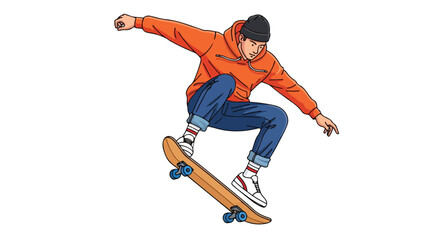 Dynamic illustration showcasing a skater executing a trick against a clean backdrop captures youthful exuberance and skill in motion
