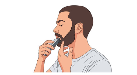 Illustration depicting a stylish man expertly trimming his beard with a modern electric razor, showcasing grooming and personal care routine