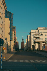 Fototapeta premium A city street in Stockholm during evening