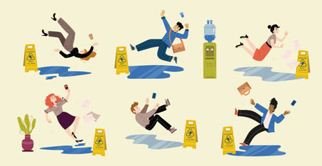 People slip and fall down on wet floor vector © AbdulAziz