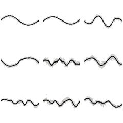 Dotted halftone waves. Twisted wavy line with dotted point texture and halftone gradient wave flow. Vector set