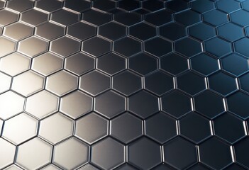 A detailed view of a seamless, repeating pattern of metallic hexagons, exhibiting a gradient of metallic tones, creating a contemporary and futuristic aesthetic.
