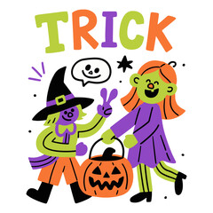 hand draw trick or treat, halloween costume