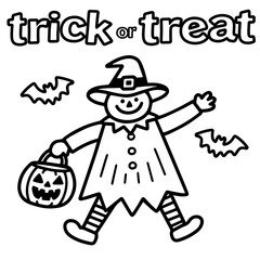 coloring page halloween costume, hand draw trick or treat