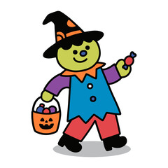 halloween costume, hand draw trick or treat