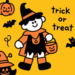 hand draw trick or treat, halloween costume
