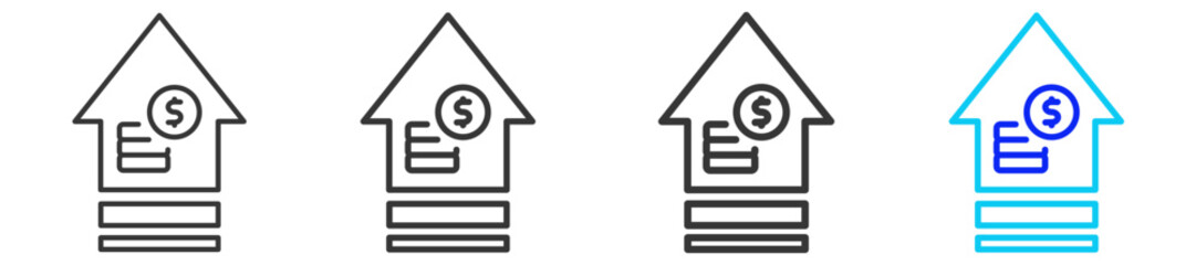 Price Increase Icon Set Collection in Creative Outline Style for Business Featuring Multiple Thickness Variations for Inflation Finance Economy Money Supply and Currency Weakness