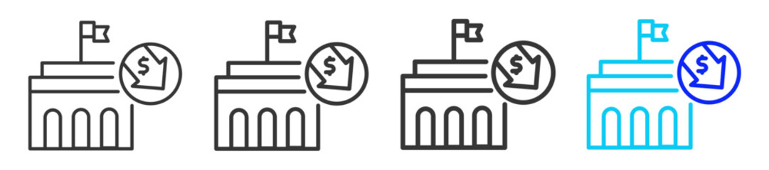 Fiscal Deficit Icon Set Collection in Creative Outline Style for Business Featuring Multiple Thickness Variations for Inflation Finance Economy Money Supply and Currency Weakness