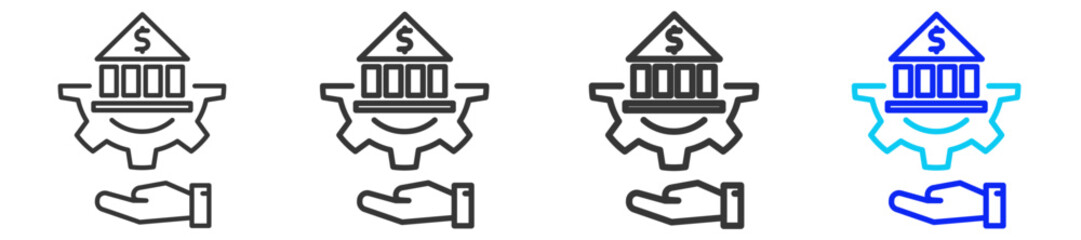 Monetary Policy Icon Set Collection in Creative Outline Style for Business Featuring Multiple Thickness Variations for Inflation Finance Economy Money Supply and Currency Weakness