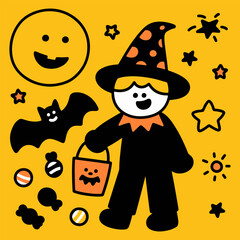 halloween costume, hand draw trick or treat
