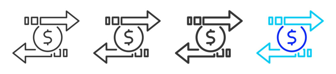 Money Supply Icon Set Collection in Creative Outline Style for Business Featuring Multiple Thickness Variations for Inflation Finance Economy Currency Weakness Fiscal Deficit and Purchasing Power