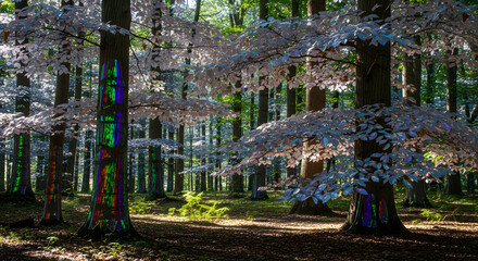 Real Trees with Shimmering Holographic Leaves