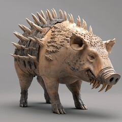 Fototapeta premium Battle boar with tusk armor, charging through enemy defenses, 3D illustration