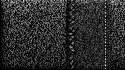Black Leather Material with Decorative Stitching and Textured Surface for Fashion Accessories