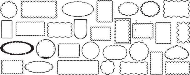 frame, border, decorative, ornamental, vintage, retro, scrapbook, photo, picture, label, tag, graphic, design, illustration, black, white background, collection, assortment, various shapes, scalloped,
