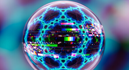 Close Up Bubble Reflecting 2D Fractals and Glitch