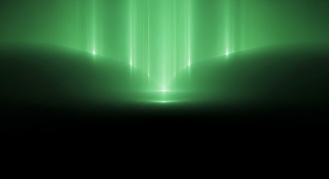 Experience an ethereal green glow with dramatic light beams, perfect for science fiction or modern technology concepts in your next project