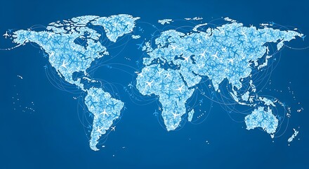 Visualize global air travel routes with this striking world map, perfect for aviation industry reports, travel agency marketing, or international business presentations