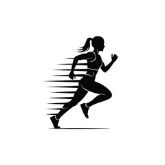 Obraz premium Dynamic silhouette of a female runner in motion, showcasing speed and athleticism with a sense of energy and movement.