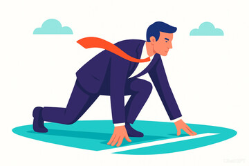 Dynamic businessman at starting line ready for success, professional and modern concept, career goals