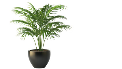 Fototapeta premium A lush green palm plant in a sleek black pot. positioned elegantly on a clean white background. creating a serene atmosphere perfect for modern interior decor