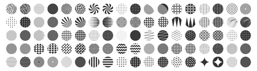 Geometric abstract pattern set. Modern seamless backgrounds and optical art design elements on transparent background