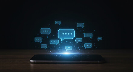 Glowing Communication Bubbles Flowing from Smartphone Screen Digital Age Connection Instant Messaging Social Media