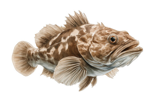 Spotted Rockfish Hand Drawn Watercolor Isolated Food Illustration