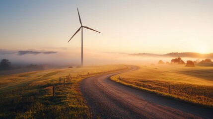 Wind turbine sunrise landscape
