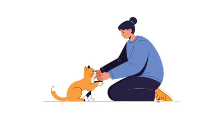 Ginger cat playing with a woman in a minimalist setting promoting companionship and affection showcasing interactive moment between human and feline