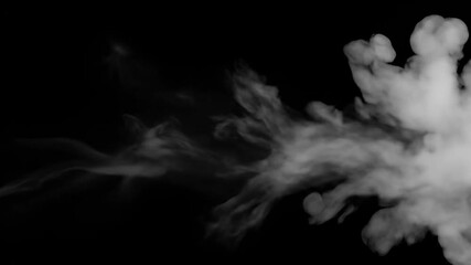 Dynamic swirling white smoke cloud begins to dissipate against a stark black background, creating atmospheric texture - Powered by Adobe