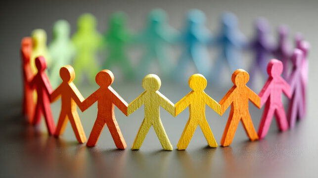 Colorful paper cut-out figures forming a circle, symbolizing unity, diversity, and cooperation among different groups.