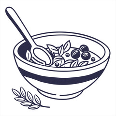 Minimal flat vector icon of a cereal bowl with spoon