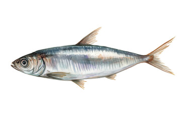 Fototapeta premium Small Herring Fish Hand drawn watercolor isolated food illustration
