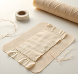 Diy homemade reusable cotton face mask on white background, top view
