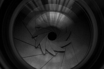 Close-up macro video camera lens,Photo Camera or Video lens close-up on white background, objective, concept of photographer camera man job, looking for a photographer and journalist. macro of profess