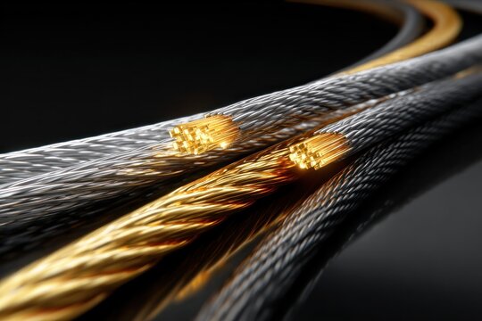 Close-up of intertwined gold and silver cables