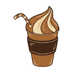 Hand Drawn of  Chocolate Drink with Whipped Cream