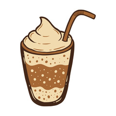 Hand Drawn of  Chocolate Drink with Whipped Cream