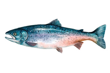 Obraz premium Fresh Trout or Salmon Fish Hand drawn watercolor isolated food illustration