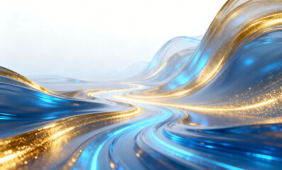 Blue and golden business technology cube lighting effect spatial main visual background