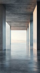 Obraz premium The minimalist interior with concrete columns and open space, the play of light and shadow, is suitable for architectural magazines and design portfolios.