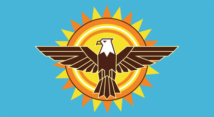 Emblem of an eagle with a sun-like background, a symbol of strength and freedom
