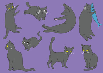 黒猫の集合イラスト