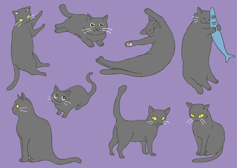 黒猫の集合イラスト