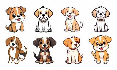 Adorable Puppy Icon Set on White Background Illustration Vector. Trendy Vector puppy icons for pet care apps, dog training materials, and cheerful branding projects